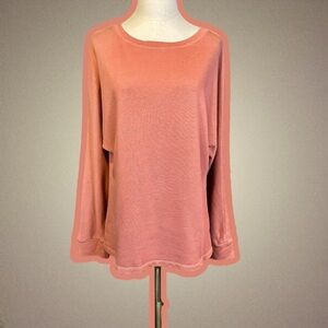 Monrow Women’s Salmon Pink Terry Material Crewneck Ruched Back Sweatshirt Size M